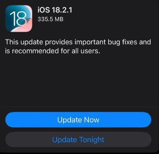 #系统资讯 苹果推出 iOS 18.2.1 和 iPadOS 18.2.1 版，没有更新日志可能是用于修复某些安全问题。苹果在发布日志中提到解决了重要错误建议所有用户都更新，按照以往经验这就是修复安全漏洞的，但暂时苹果官网安全日志页面还未添加说明。查看全文：https://ourl.co/107391→欢迎关注：蓝点网订阅频道→欢迎关注：蓝点网X/Twitter→产品推荐：CN2 VPS 42美元