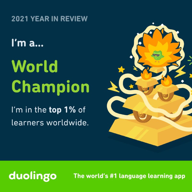 I’m a World Champion! What’s your Duolingo learner style? #Duolingo365